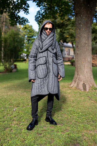 Long quilted coat in grey unisex