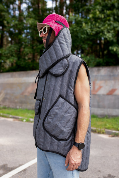 Short quilted vest in grey unisex