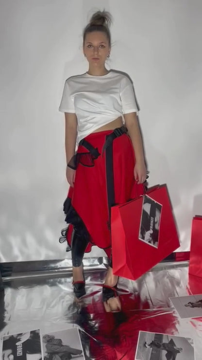 Red statement skirt