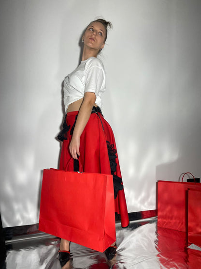 Red statement skirt