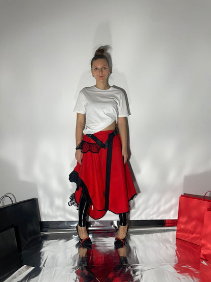 Red statement skirt